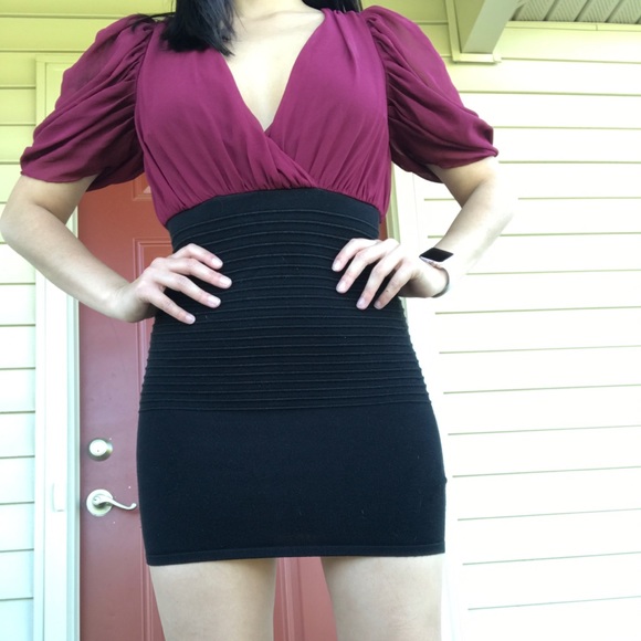 Burgundy Black Bandage Dress - Picture 3 of 5
